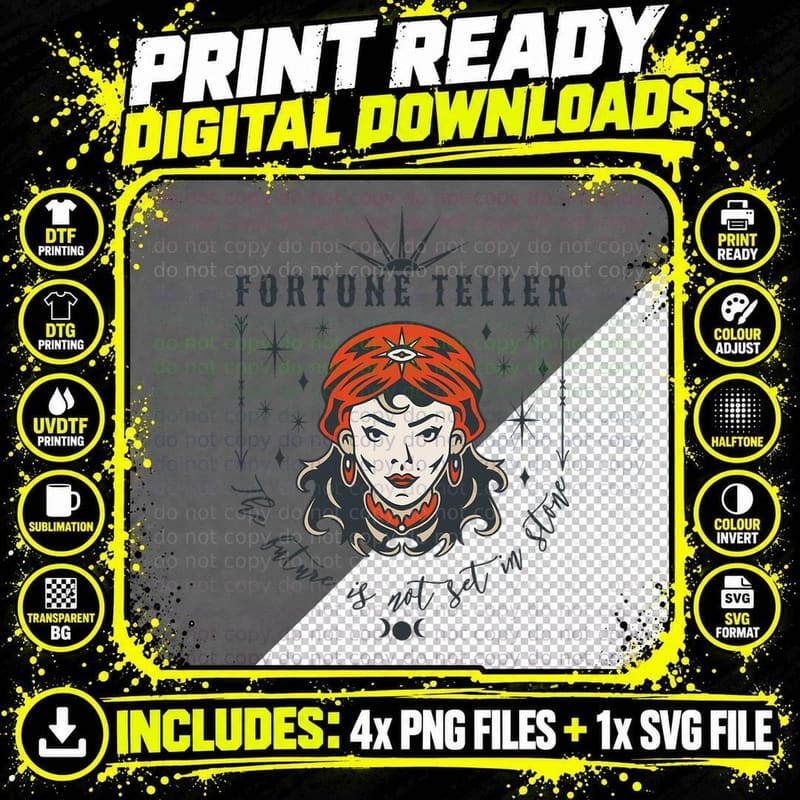 Indie Aesthetic Fortune Teller Tarot Inspired Moon Png SVG Digital Bundle