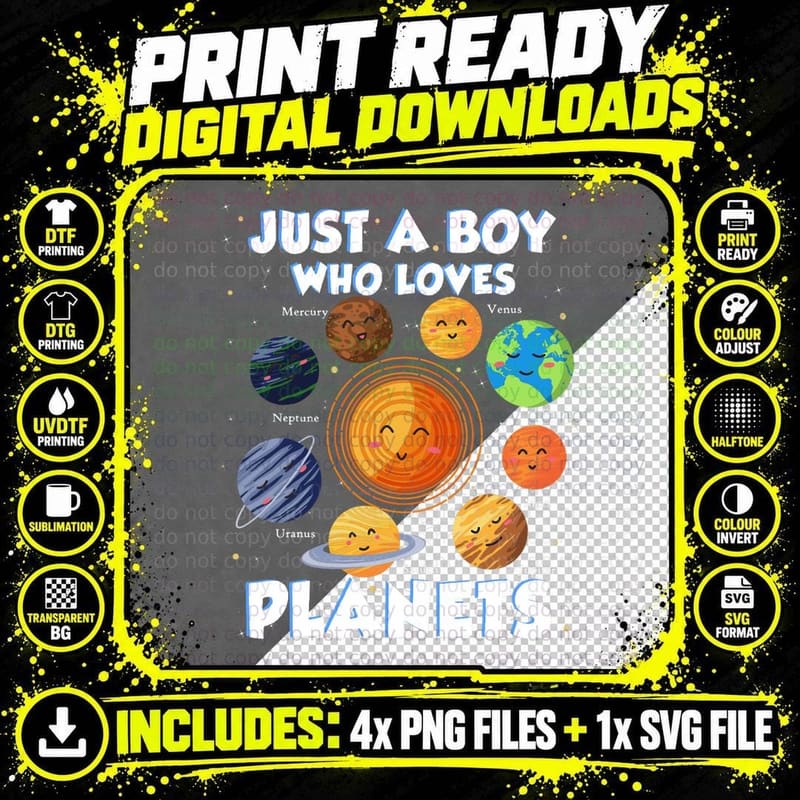 Just a Boy Who Loves Planets Astrology Science Png SVG Digital Bundle