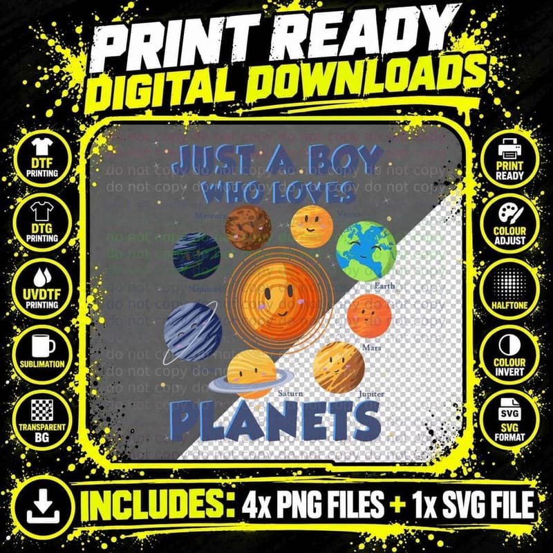 Just a Boy Who Loves Planets Astrology Science Png SVG Digital Bundle