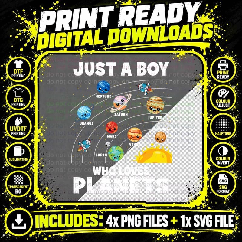 Just a Boy Who Loves Planets Solar System Astrology Png SVG Digital Bundle
