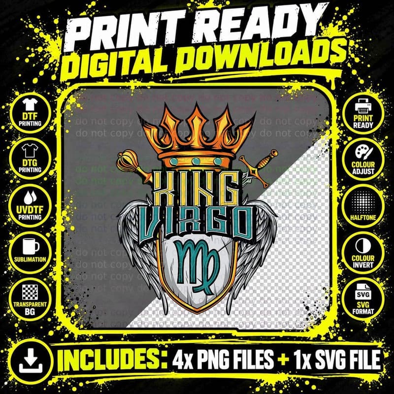 King Virgo Zodiac Sign with Crown Scepter Sword for Men Png SVG Digital Bundle