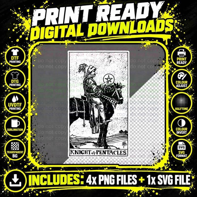 Knight of Pentacles - Tarot Card - Major Arcana - Png SVG Digital Bundle