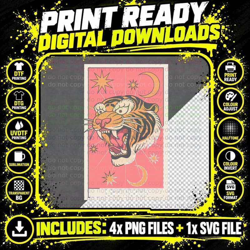 La Fuerza Tiger Tarot Card Brave Circus Occult Tarot Png SVG Digital Bundle