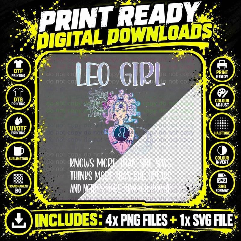 Leo Zodiac Sign Girl Leo Horoscope Astrology July August Png SVG Digital Bundle
