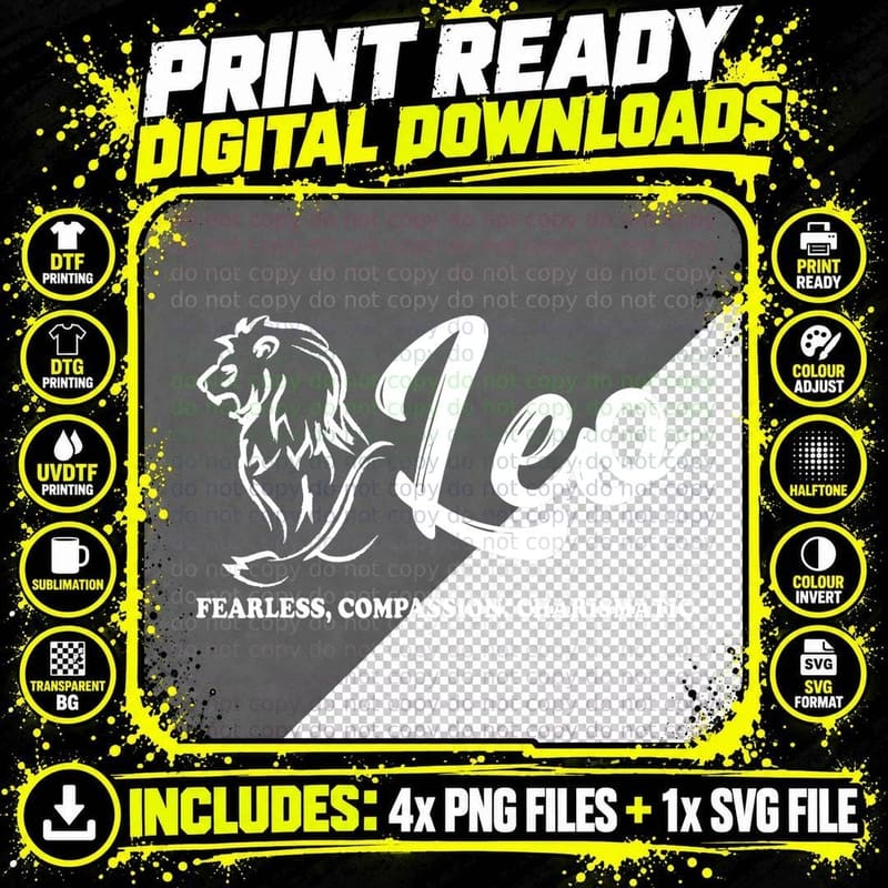 Leo Zodiac Sign Traits Horoscope Astrology T-Shirt Png SVG Digital Bundle
