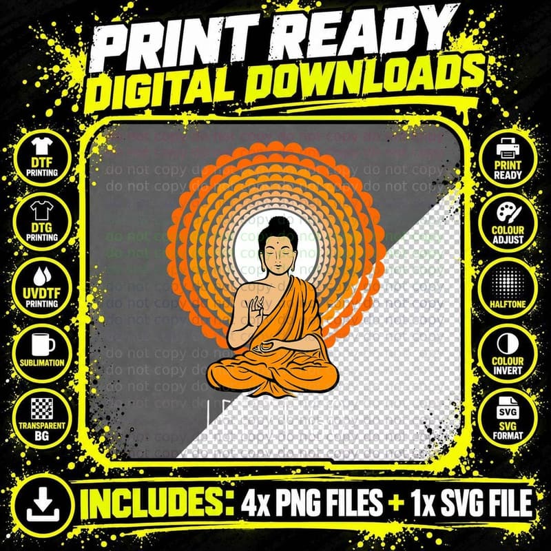 Let It Go Buddha Spiritual Meditation Zen Buddhist Png SVG Digital Bundle
