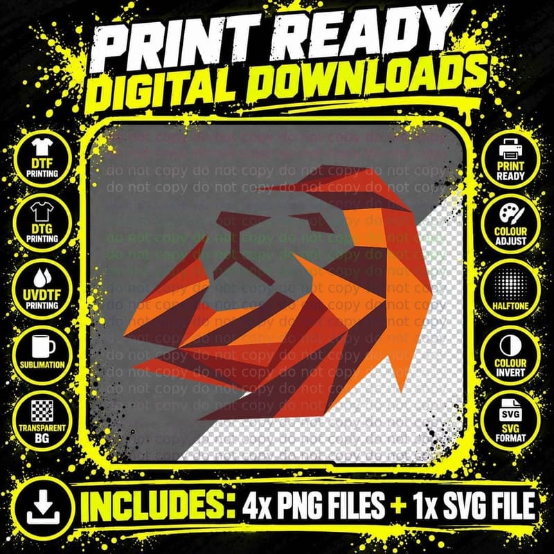 Lion Face Geometric Abstract Art Animal Graphic Leo Png SVG Digital Bundle
