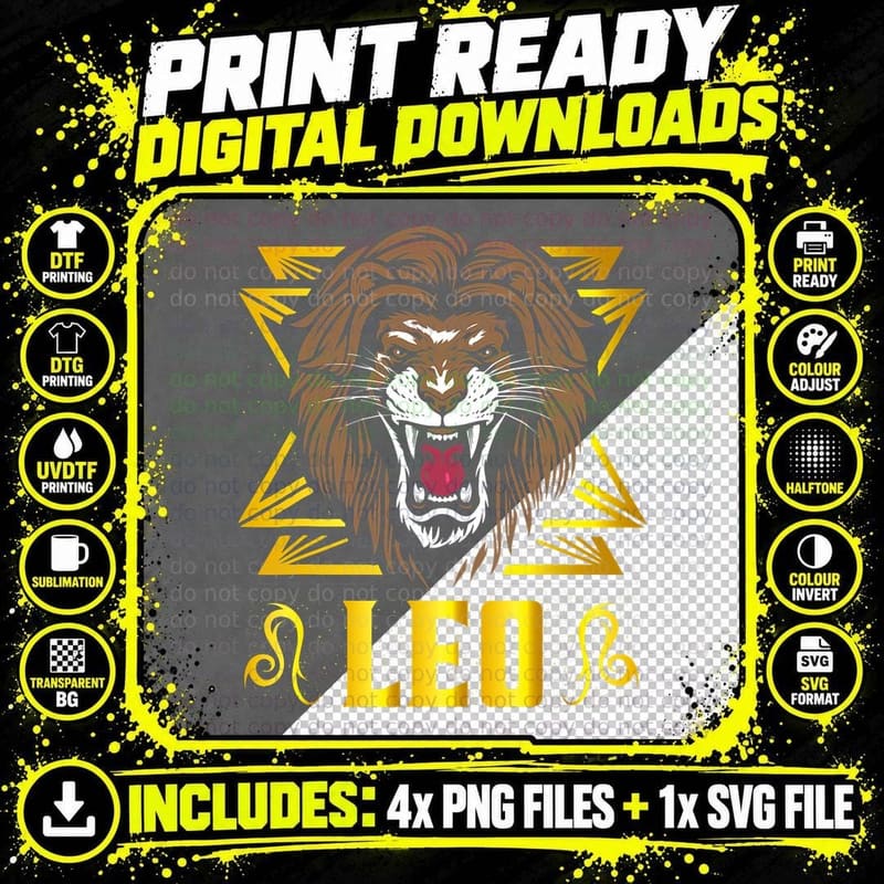 Lion Zodiac Sign Symbol Horoscope Leo T-Shirt Png SVG Digital Bundle