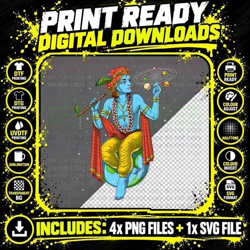 Lord Krishna Hindu God Hinduism Spiritual Yoga Png SVG Digital Bundle