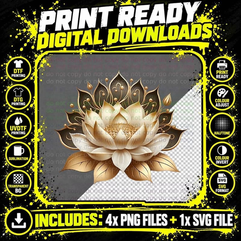 Lotus Flower Buddhism Spiritual Symbol Yoga Namaste Png SVG Digital Bundle