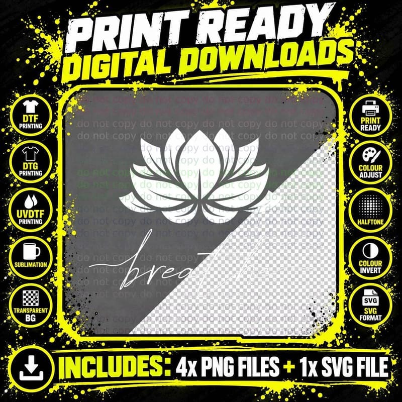 Lotus Flower Line Art T-Shirt, Mindfulness Spiritual Png SVG Digital Bundle