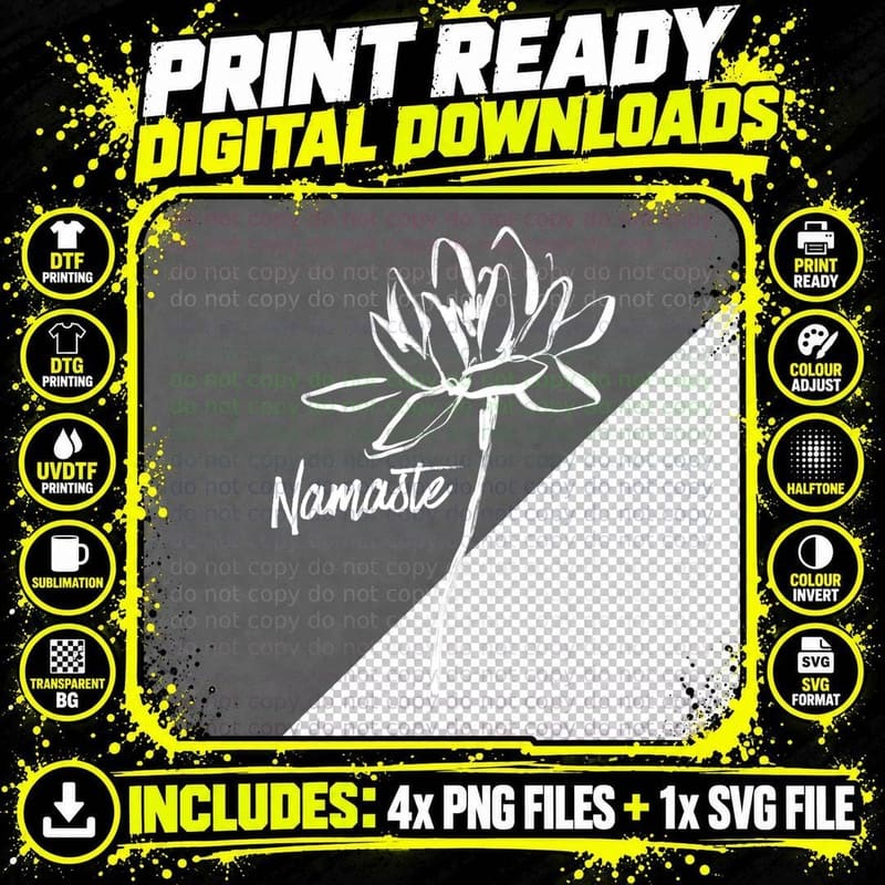 Lotus Flower Namaste T-Shirt, Spiritual Yoga Print Png SVG Digital Bundle