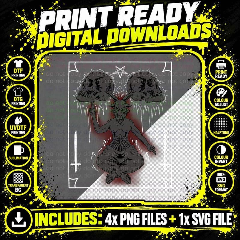 Lucifer Sigil the Devil Tarot Card Satan Baphomet Png SVG Digital Bundle
