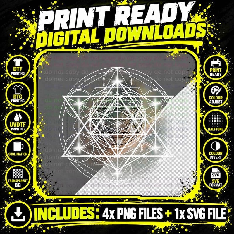 Metatron Cube Sacred Geometry Shirt - Spiritual Yoga Png SVG Digital Bundle