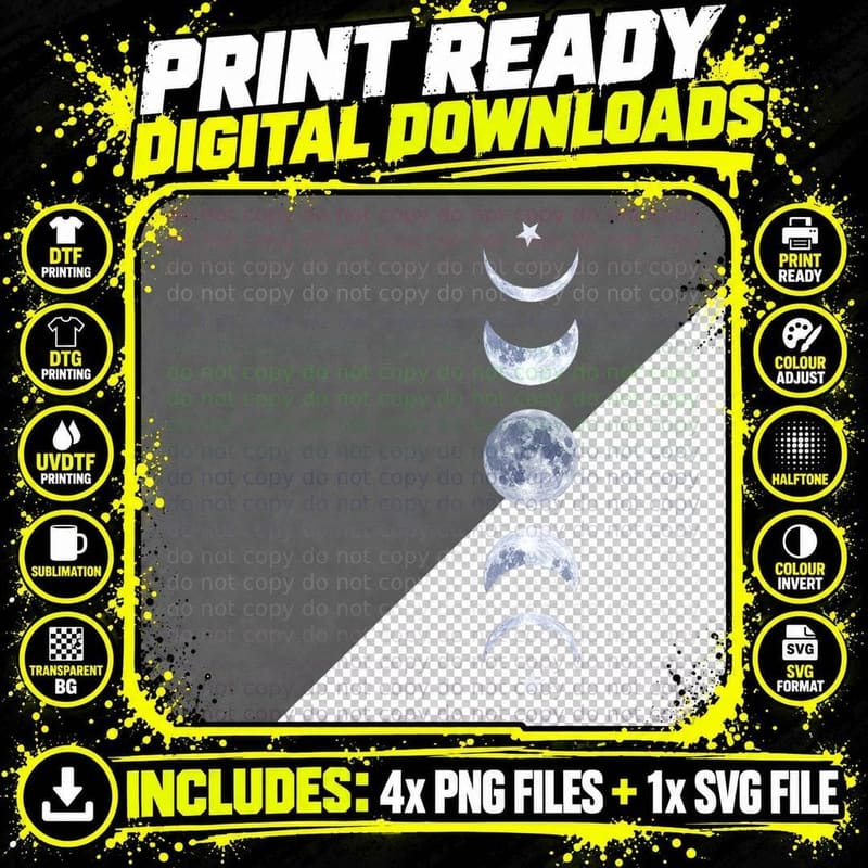 Moon Phase Lunar Cycle Astrology Celestial Astronomy Png SVG Digital Bundle