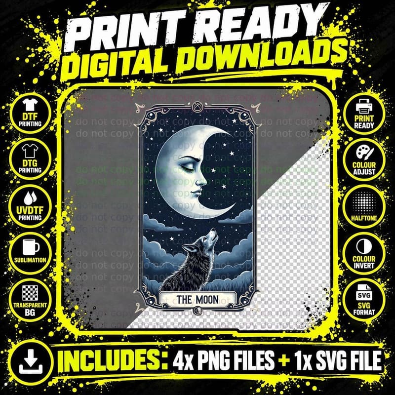 Mystical Moon Tarot Card Design Shirt T-Shirt Png SVG Digital Bundle
