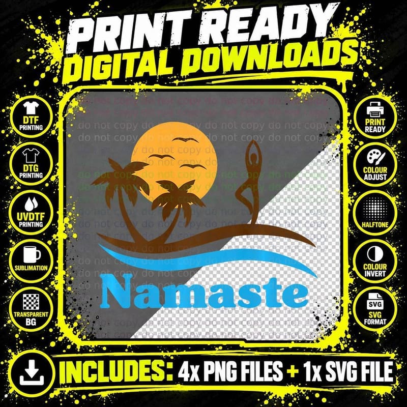 Namaste at the Beach Spiritual Yoga Meditation Png SVG Digital Bundle