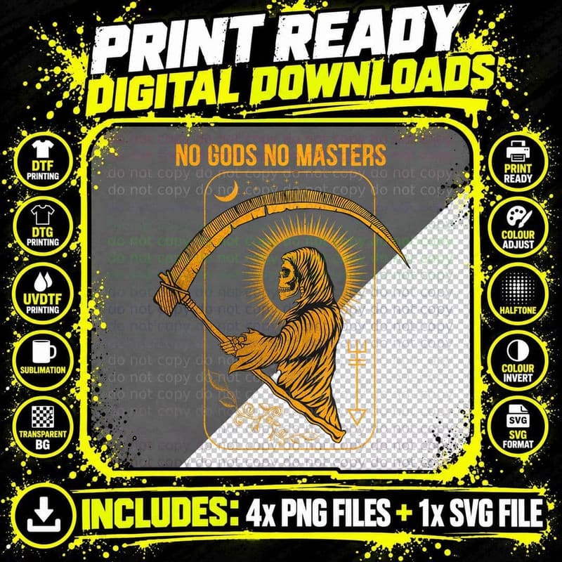 No Gods No Masters Satanic Evil Baphomet Tarot Death Png SVG Digital Bundle