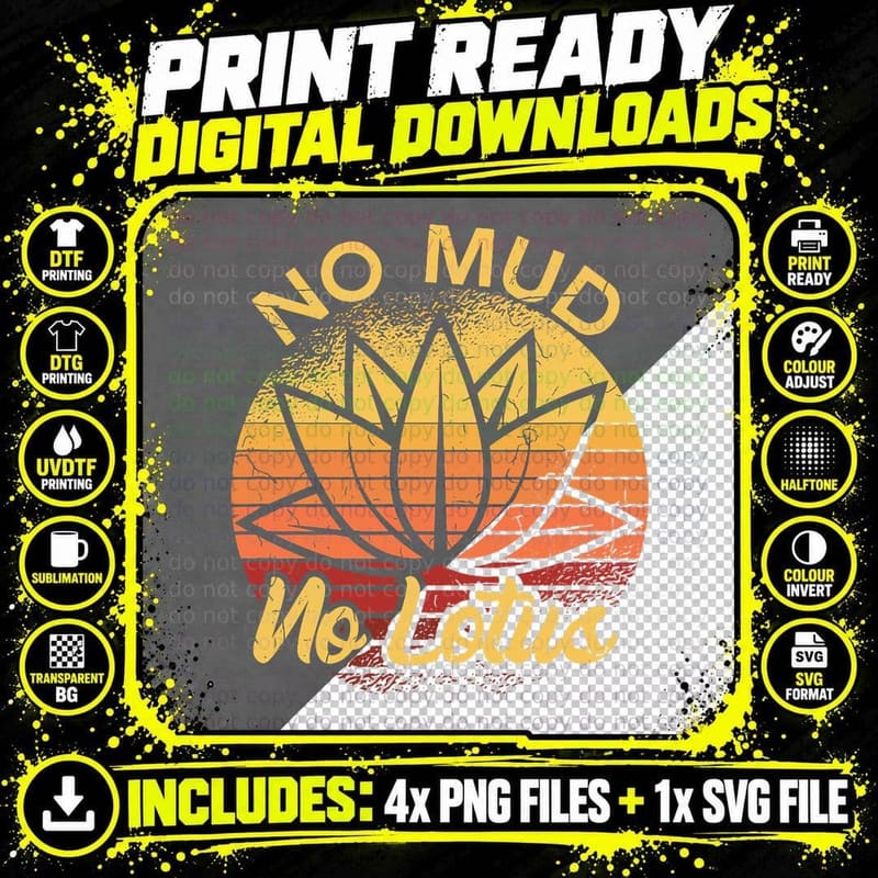 No Mud No Lotus Flower Yoga Meditation Spiritual Gift Png SVG Digital Bundle