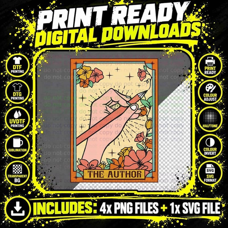 Novelist Writer Author Writing Lover the Author Tarot Png SVG Digital Bundle