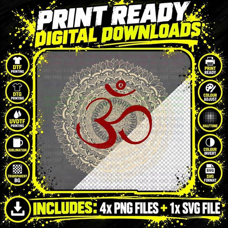 Om Yoga Ohm Hindu Meditation, Namaste, Mindfulness, Zen Png SVG Digital Bundle