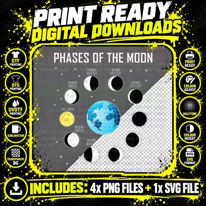 Phases of the Moon Shirt Moon Phase Shirt Space T-Shirt Png SVG Digital Bundle