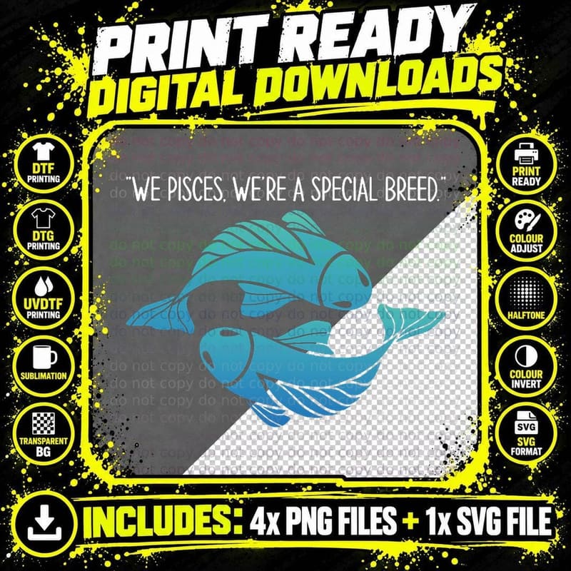 Pisces Zodiac Sign Facts Quote Fish Horoscope Astrology Png SVG Digital Bundle