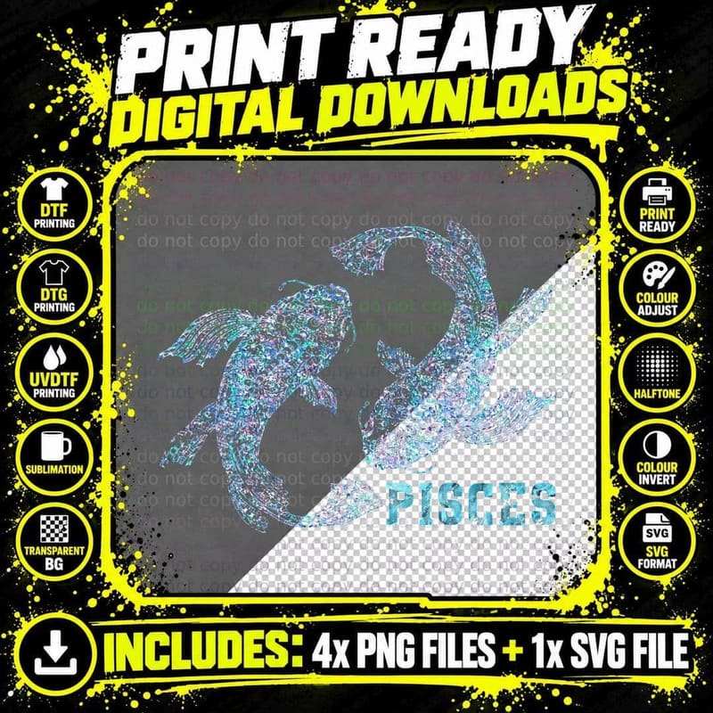 Pisces Zodiac Sign T-Shirt Png SVG Digital Bundle