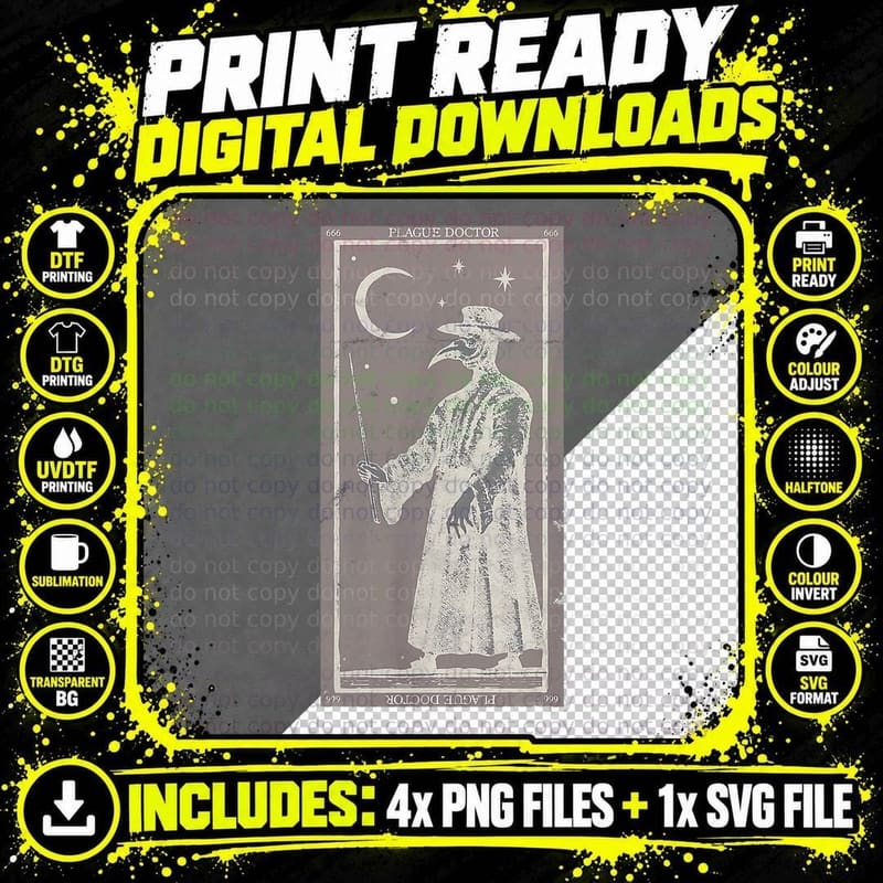 Plague Doctor Tarot Card T-Shirt Png SVG Digital Bundle