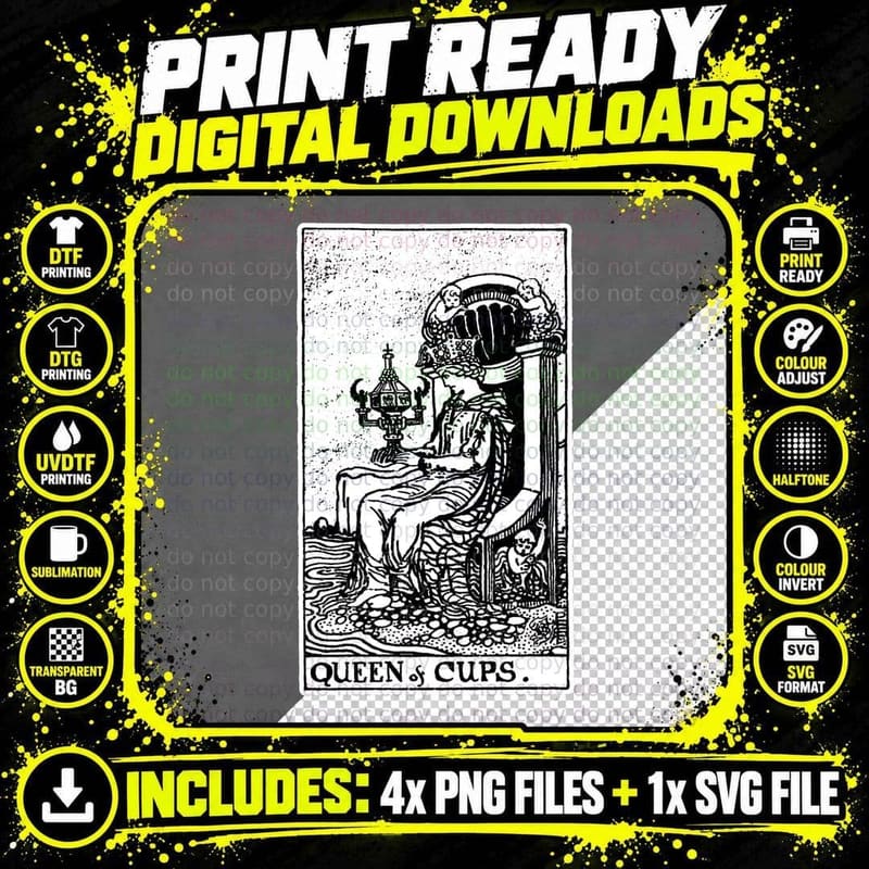 Queen of Cups - Tarot Card - Major Arcana - Fortune Png SVG Digital Bundle