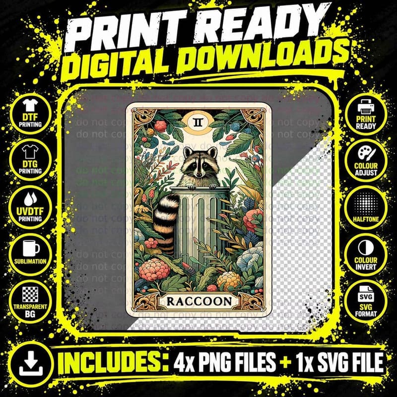 Raccoon Tarot Card Racoon Mystic Occult Raccoon T-Shirt Png SVG Digital Bundle
