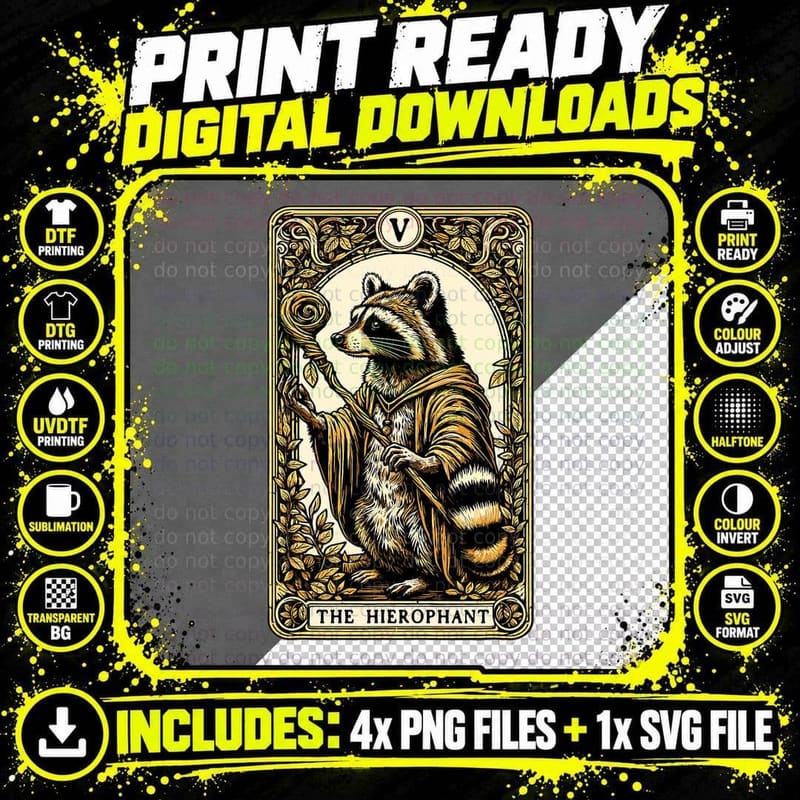 Raccoon Tarot Card the Hierophant Raccoon T-Shirt Png SVG Digital Bundle