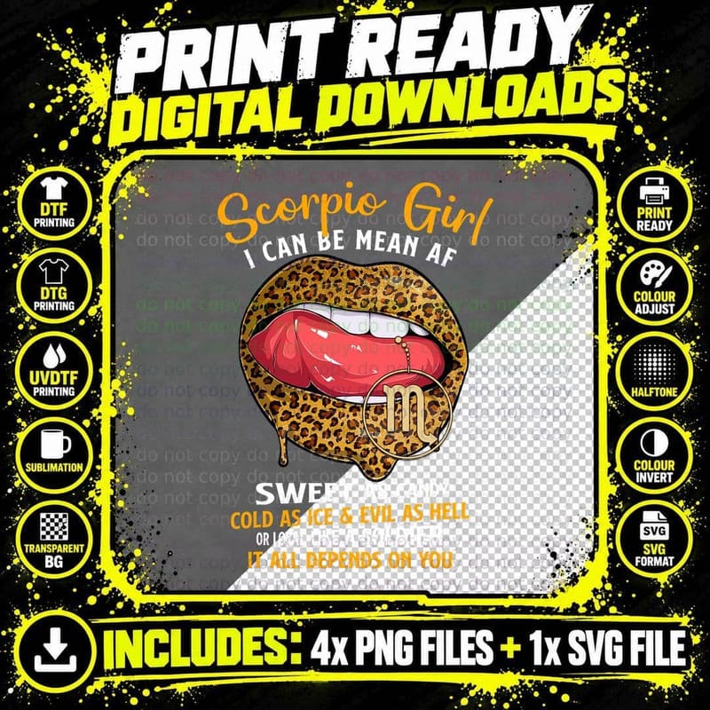 Scorpio Girl Zodiac Sign Sweet as Candy Leopard Lip Png SVG Digital Bundle