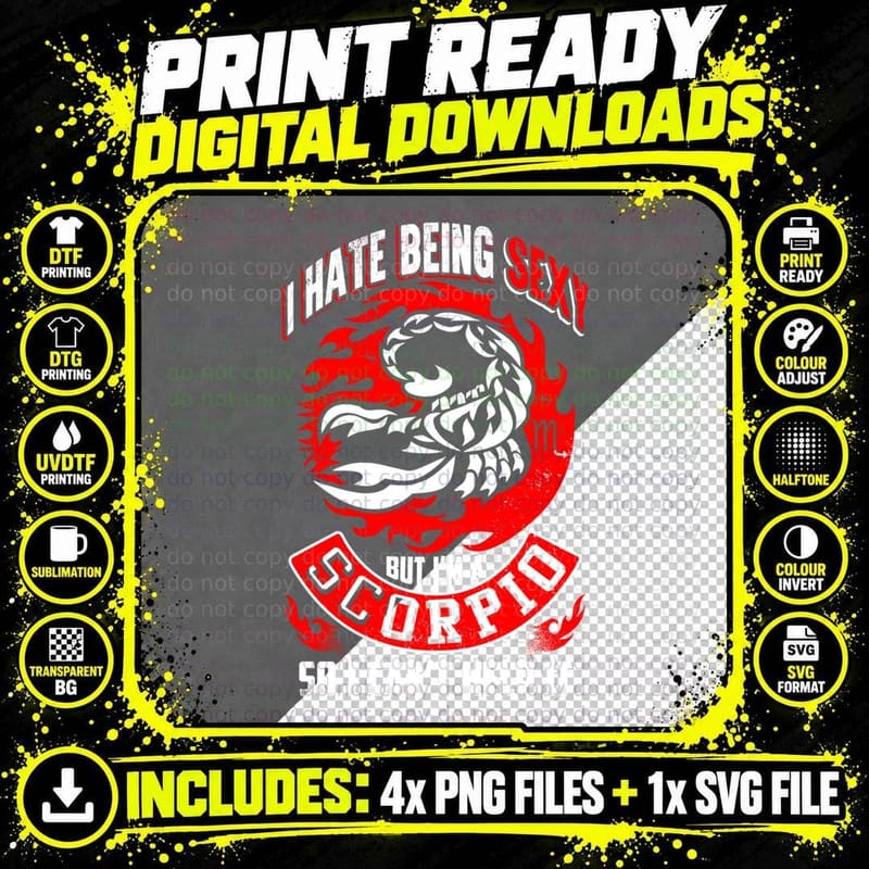 Sexy Scorpio T-Shirt, Gothic Astrology Print Png SVG Digital Bundle