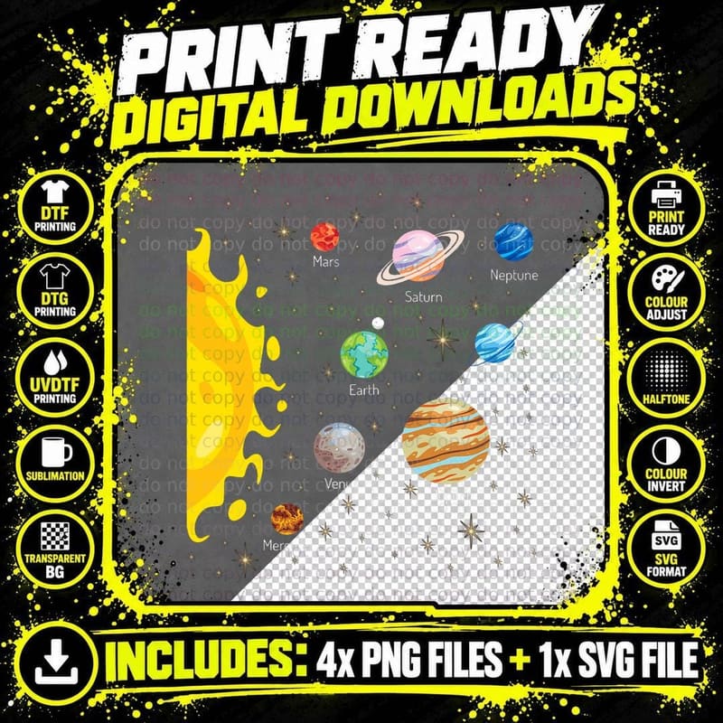 Solar System Planets Science Space Astrology Universe Png SVG Digital Bundle
