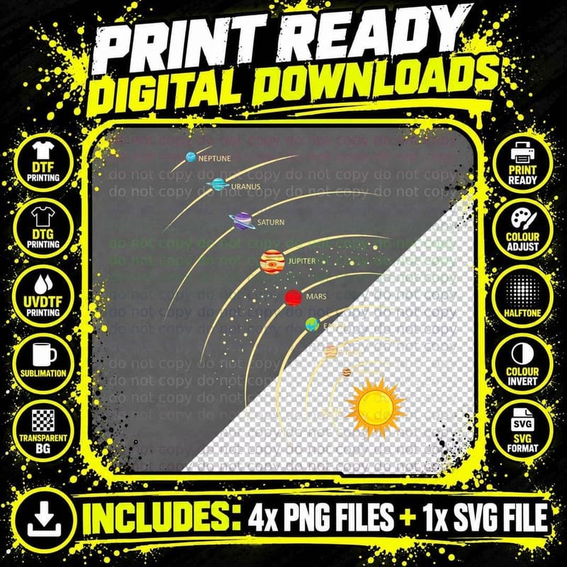 Solar System Shirt Planets & Orbit Educational Astrology Png SVG Digital Bundle