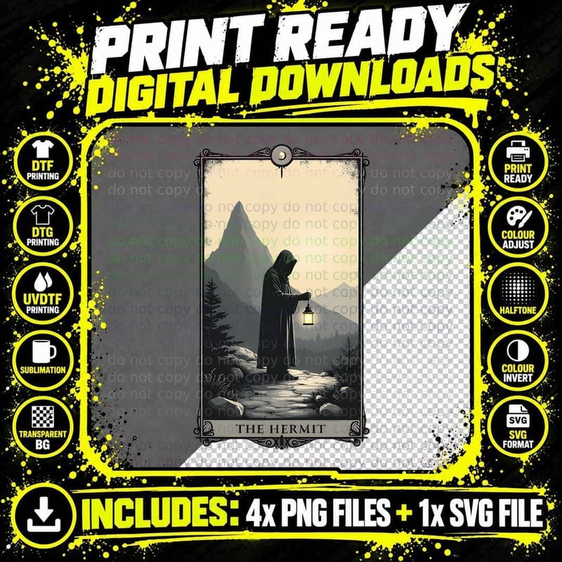 Solitude Wisdom The Hermit Tarot Minimalist Png SVG Digital Bundle