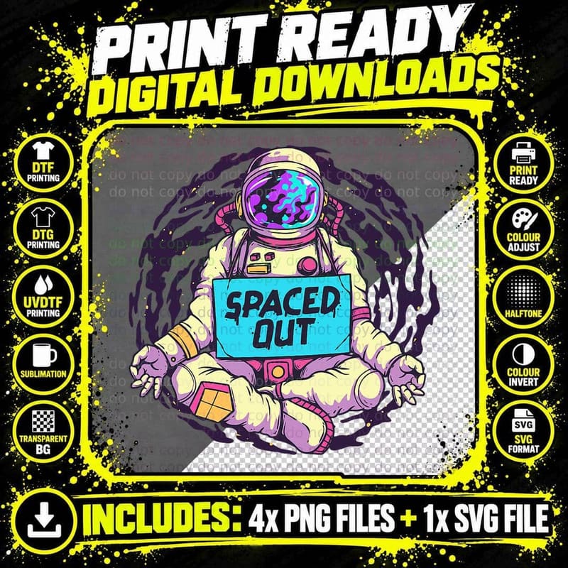 Spaced Out Meditating Astronaut Yoga Spiritual Zen Png SVG Digital Bundle