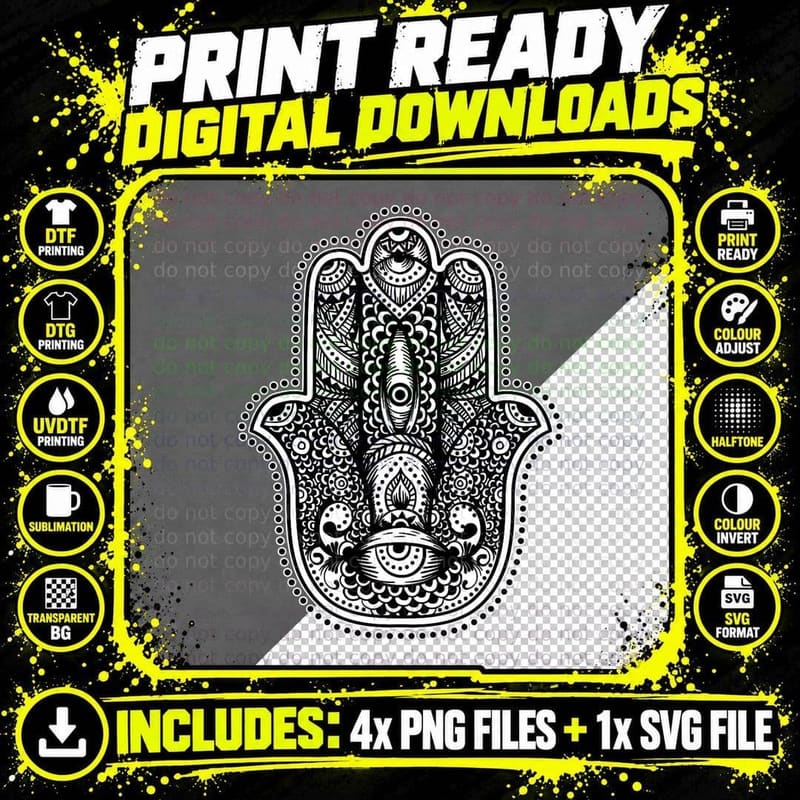Spiritual Hamsa Hand of Fatima Yoga Hippie Bohemian Png SVG Digital Bundle