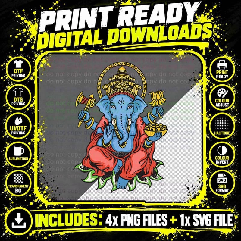 Spiritual Hindu God Ganesha Meditation Yoga Grey T-Shirt Png SVG Digital Bundle