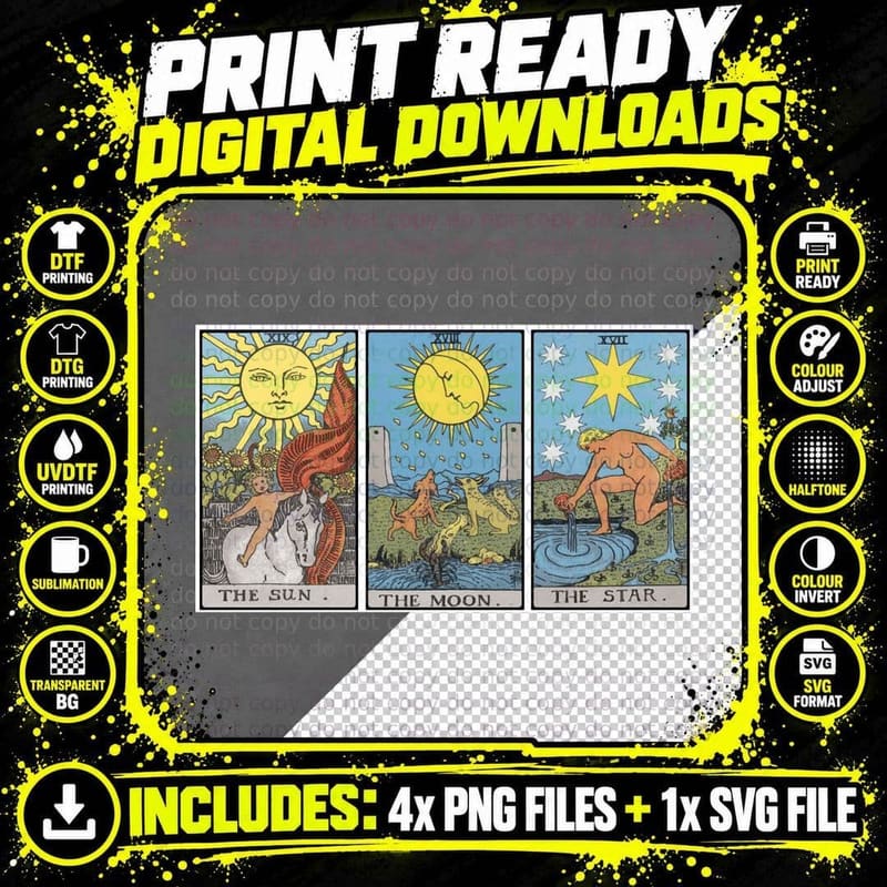 Sun Moon Star Tarot T-Shirt Png SVG Digital Bundle