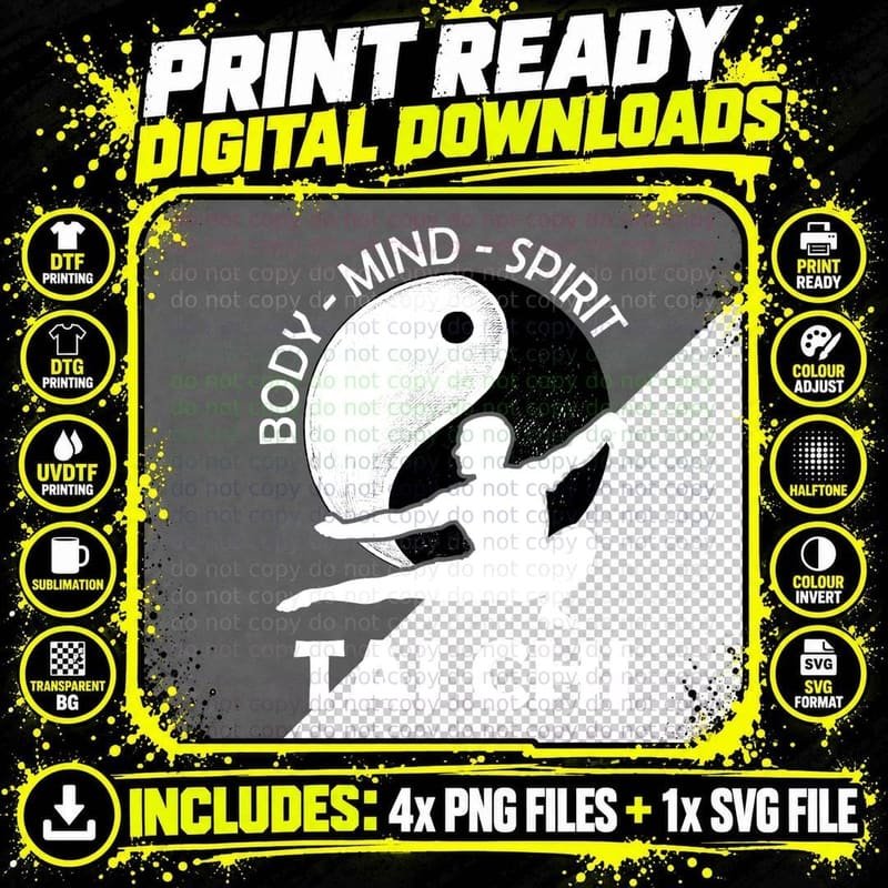 Tai Chi - Spiritual Yin Yang Mind Body Wellness Martial Png SVG Digital Bundle