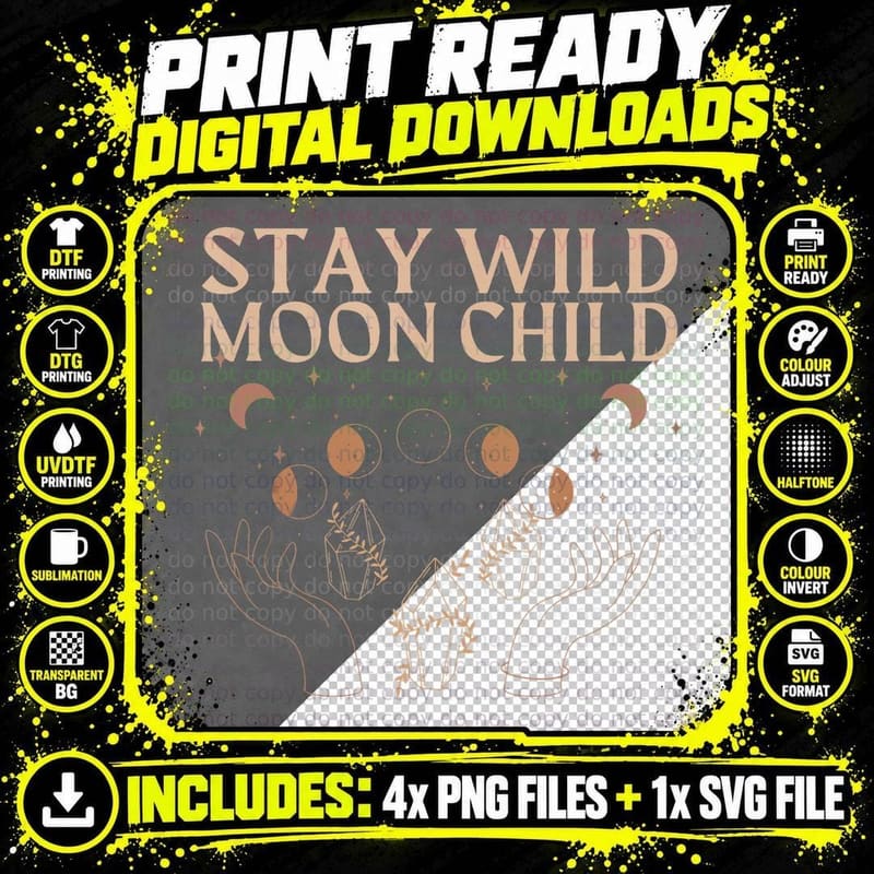 Tarot Card Aesthetic Witchy Celestial Stay Wild Moon Png SVG Digital Bundle