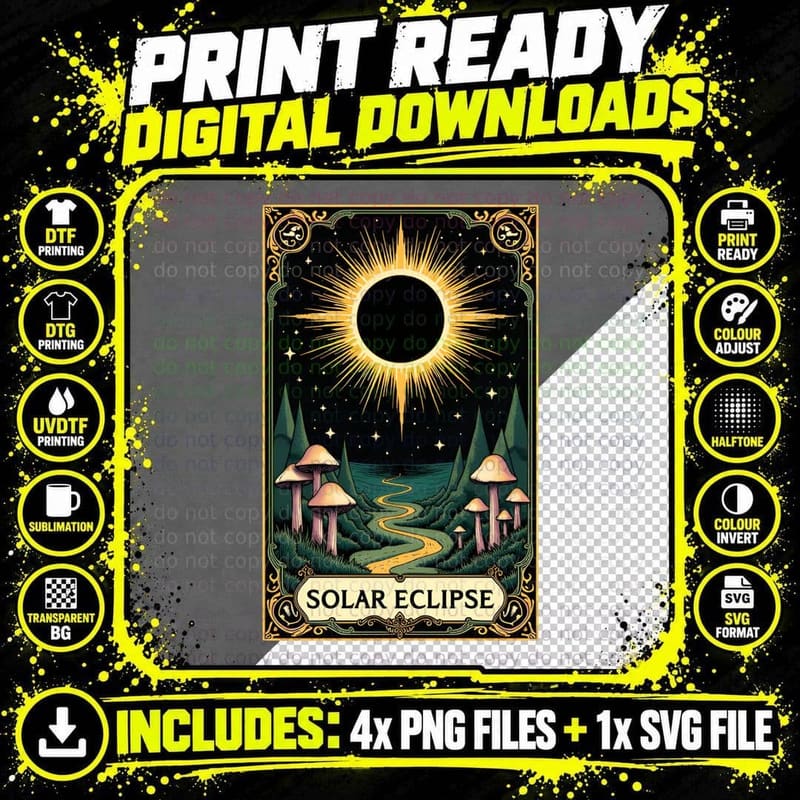Tarot Card Goblincore Shirt, Mystical Solar Eclipse Png SVG Digital Bundle