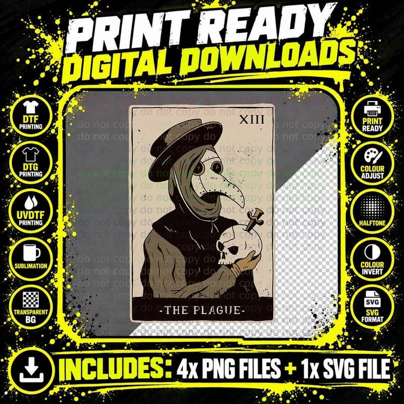 Tarot Card Plague Doctor Devil Gothic Magic, Occult Png SVG Digital Bundle