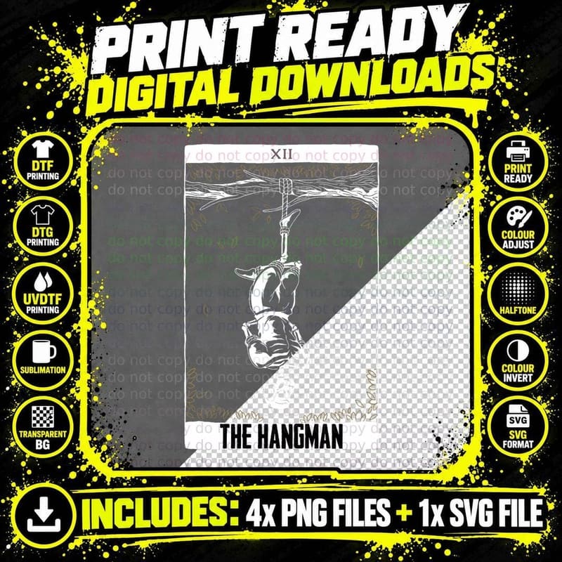 Tarot Card Reading Cartomancy Hanged Man Occult Goth Png SVG Digital Bundle