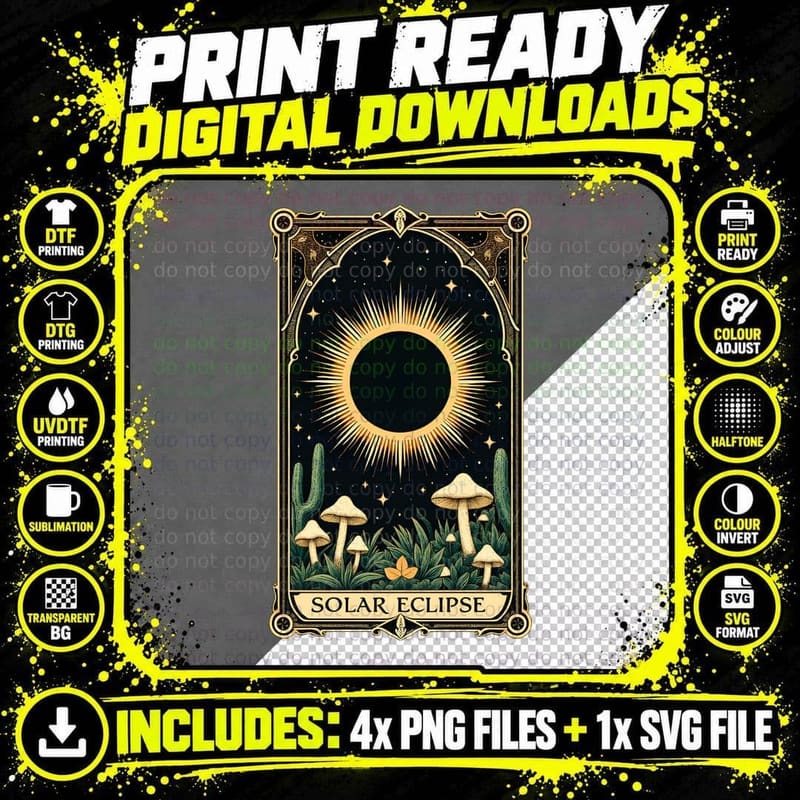 Tarot Card Solar Eclipse Tee, Mystical Astronomy Png SVG Digital Bundle