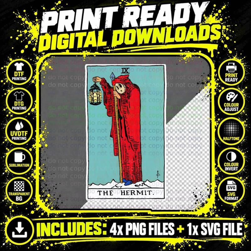 Tarot Card the Hermit T-Shirt Png SVG Digital Bundle