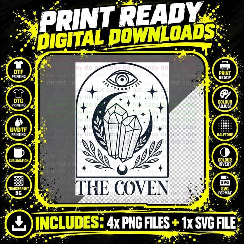 The Coven Crystals Eye T-Shirt Witchy Celestial Wiccan Png SVG Digital Bundle