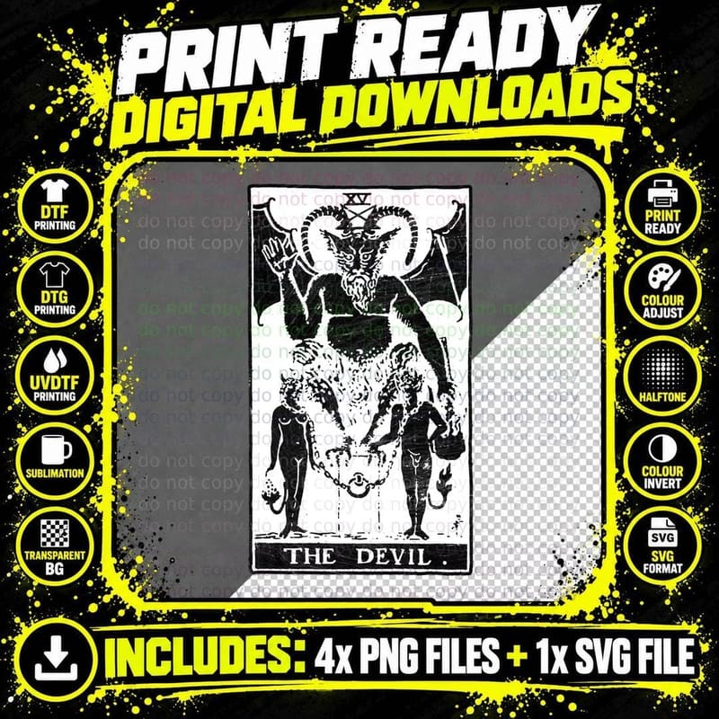The Devil Tarot Card - Major Arcana - Fortune Telling - Png SVG Digital Bundle
